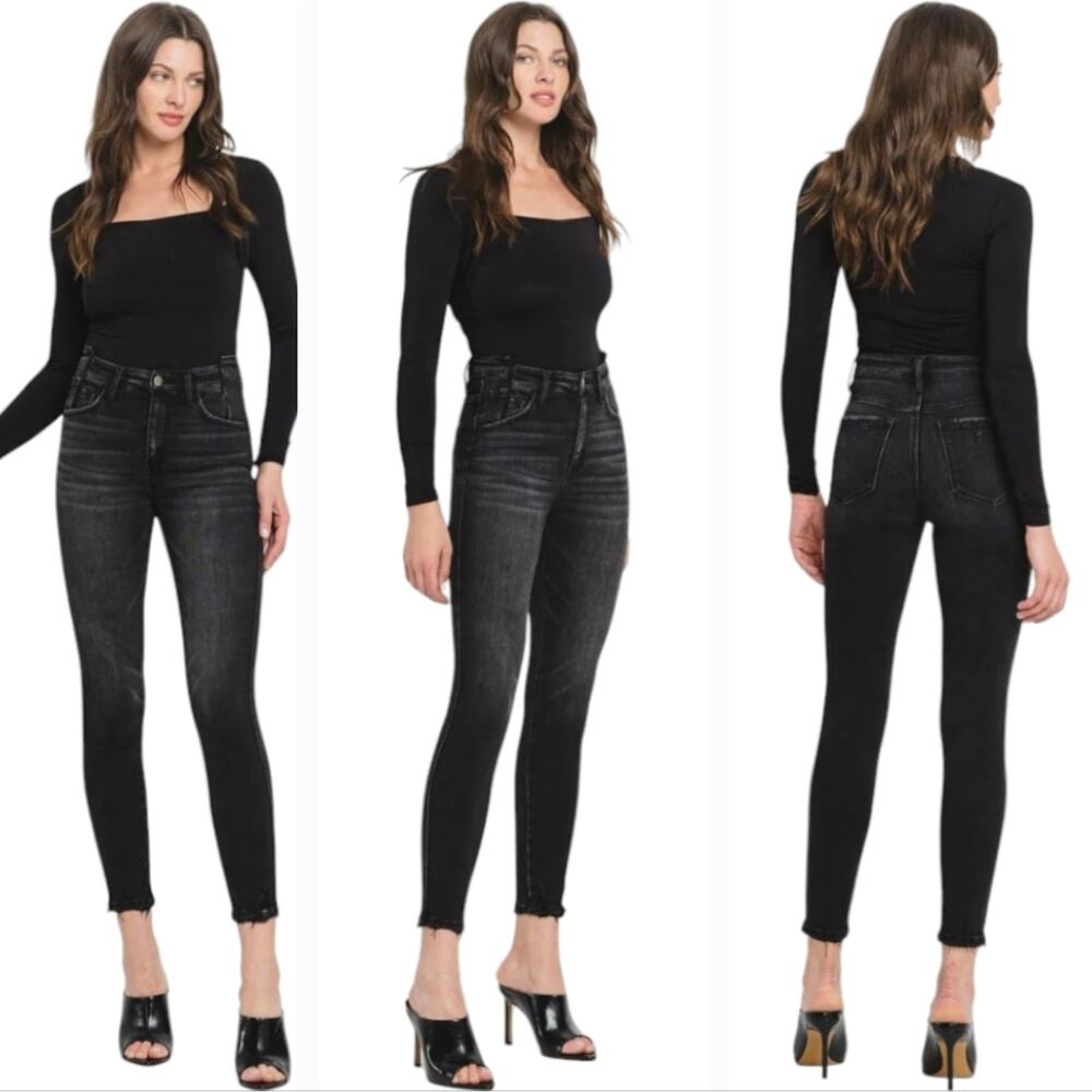 Flying Angel Womens Black Mid Rise Ankle Skinny Jeans GOGO-3768 Size 24 NWT